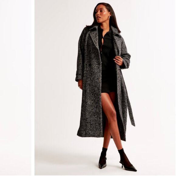 NWT Abercrombie Wool-Blend Belted Trench Coat - Size: SMALL PETITE - Picture 3 of 5